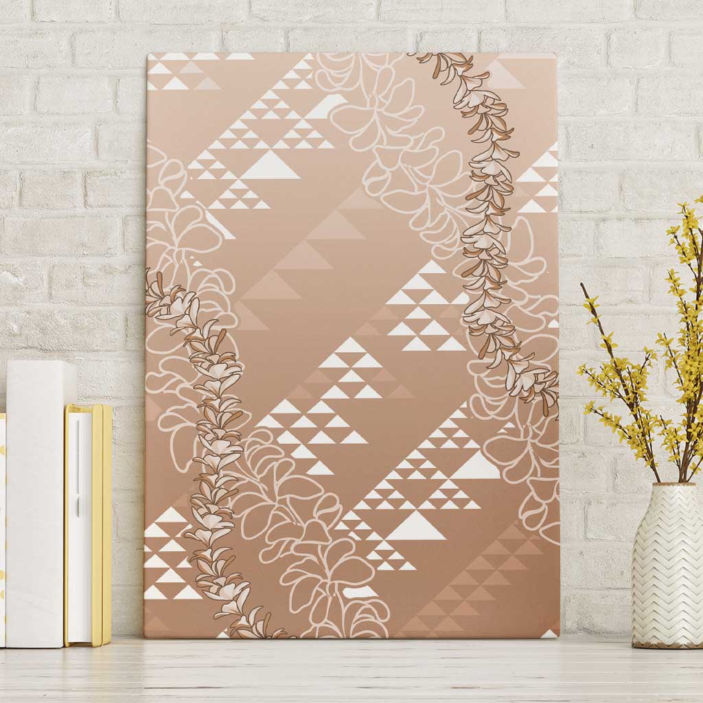 Hawaii Beige Kapa Canvas Wall Art Vintage 'Ohe Kāpala Motifs Mix Plumeria Leis