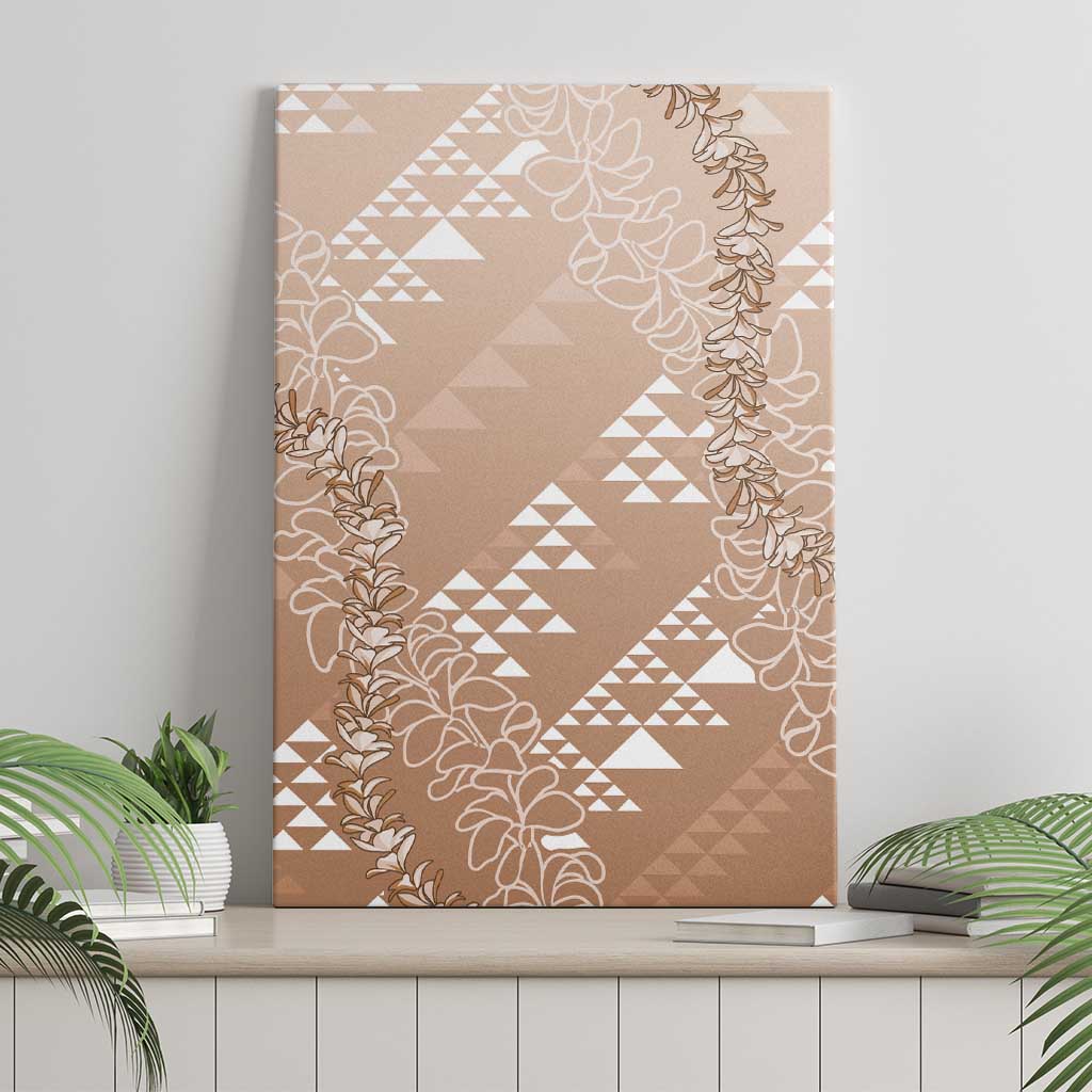 Hawaii Beige Kapa Canvas Wall Art Vintage 'Ohe Kāpala Motifs Mix Plumeria Leis