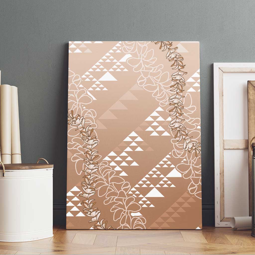 Hawaii Beige Kapa Canvas Wall Art Vintage 'Ohe Kāpala Motifs Mix Plumeria Leis