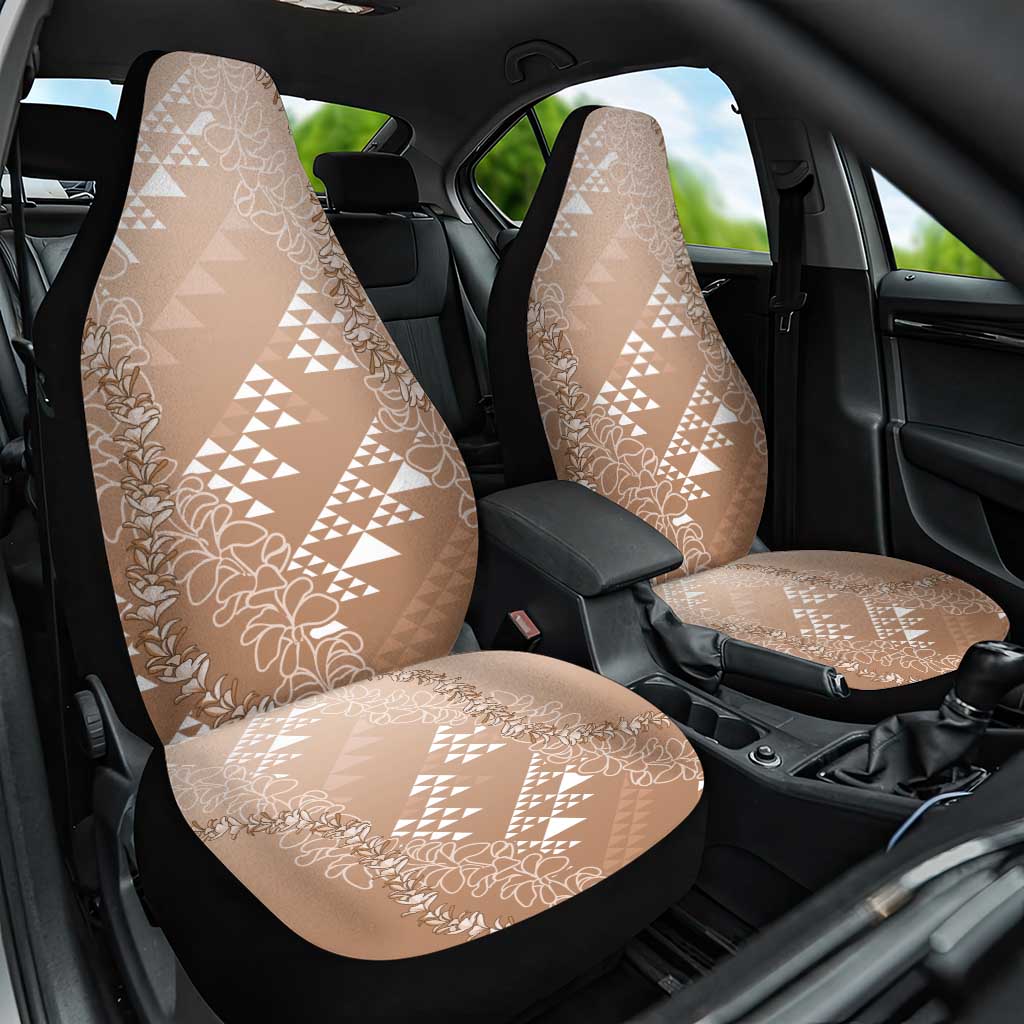 Hawaii Beige Kapa Car Seat Cover Vintage 'Ohe Kāpala Motifs Mix Plumeria Leis