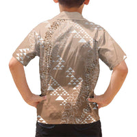 Hawaii Beige Kapa Family Matching Long Sleeve Bodycon Dress and Hawaiian Shirt Vintage 'Ohe Kāpala Motifs Mix Plumeria Leis LT7 - Polynesian Pride
