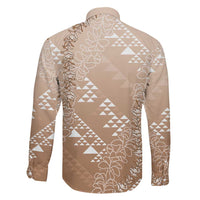 Hawaii Beige Kapa Family Matching Long Sleeve Bodycon Dress and Hawaiian Shirt Vintage 'Ohe Kāpala Motifs Mix Plumeria Leis LT7 - Polynesian Pride