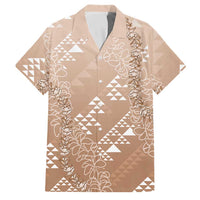 Hawaii Beige Kapa Family Matching Off The Shoulder Long Sleeve Dress and Hawaiian Shirt Vintage 'Ohe Kāpala Motifs Mix Plumeria Leis LT7 Dad's Shirt - Short Sleeve Beige - Polynesian Pride