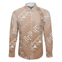 Hawaii Beige Kapa Family Matching Off The Shoulder Long Sleeve Dress and Hawaiian Shirt Vintage 'Ohe Kāpala Motifs Mix Plumeria Leis LT7 Dad's Shirt - Long Sleeve Beige - Polynesian Pride