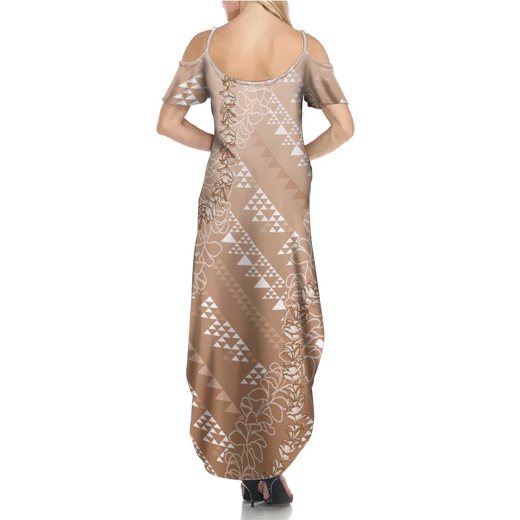 Hawaii Beige Kapa Family Matching Summer Maxi Dress and Hawaiian Shirt Vintage 'Ohe Kāpala Motifs Mix Plumeria Leis