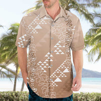 Hawaii Beige Kapa Hawaiian Shirt Vintage 'Ohe Kāpala Motifs Mix Plumeria Leis
