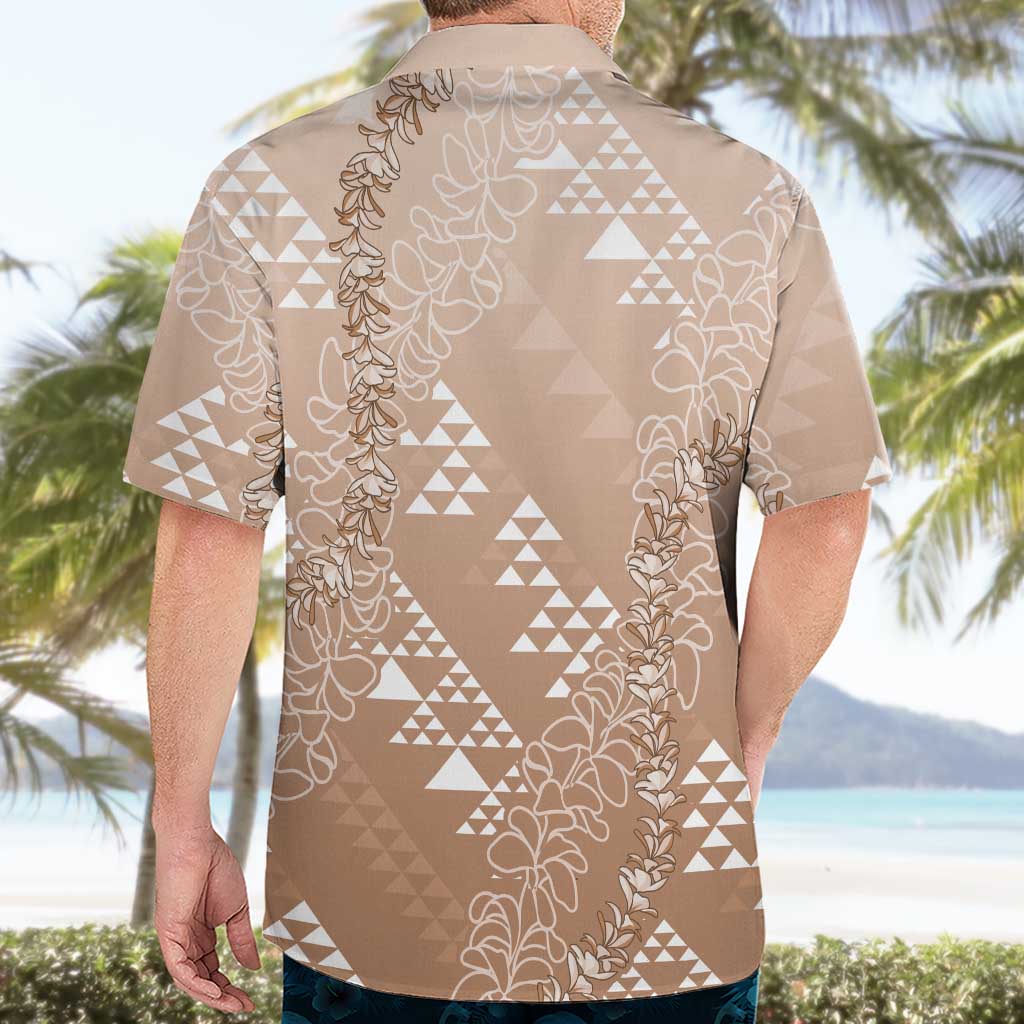 Hawaii Beige Kapa Hawaiian Shirt Vintage 'Ohe Kāpala Motifs Mix Plumeria Leis
