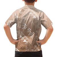 Hawaii Beige Kapa Hawaiian Shirt Vintage 'Ohe Kāpala Motifs Mix Plumeria Leis