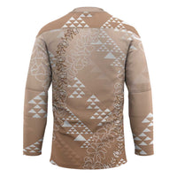 Hawaii Beige Kapa Hockey Jersey Vintage 'Ohe Kāpala Motifs Mix Plumeria Leis