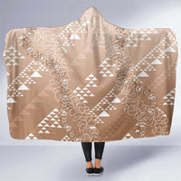 Hawaii Beige Kapa Hooded Blanket Vintage 'Ohe Kāpala Motifs Mix Plumeria Leis