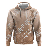 Hawaii Beige Kapa Hoodie Vintage 'Ohe Kāpala Motifs Mix Plumeria Leis