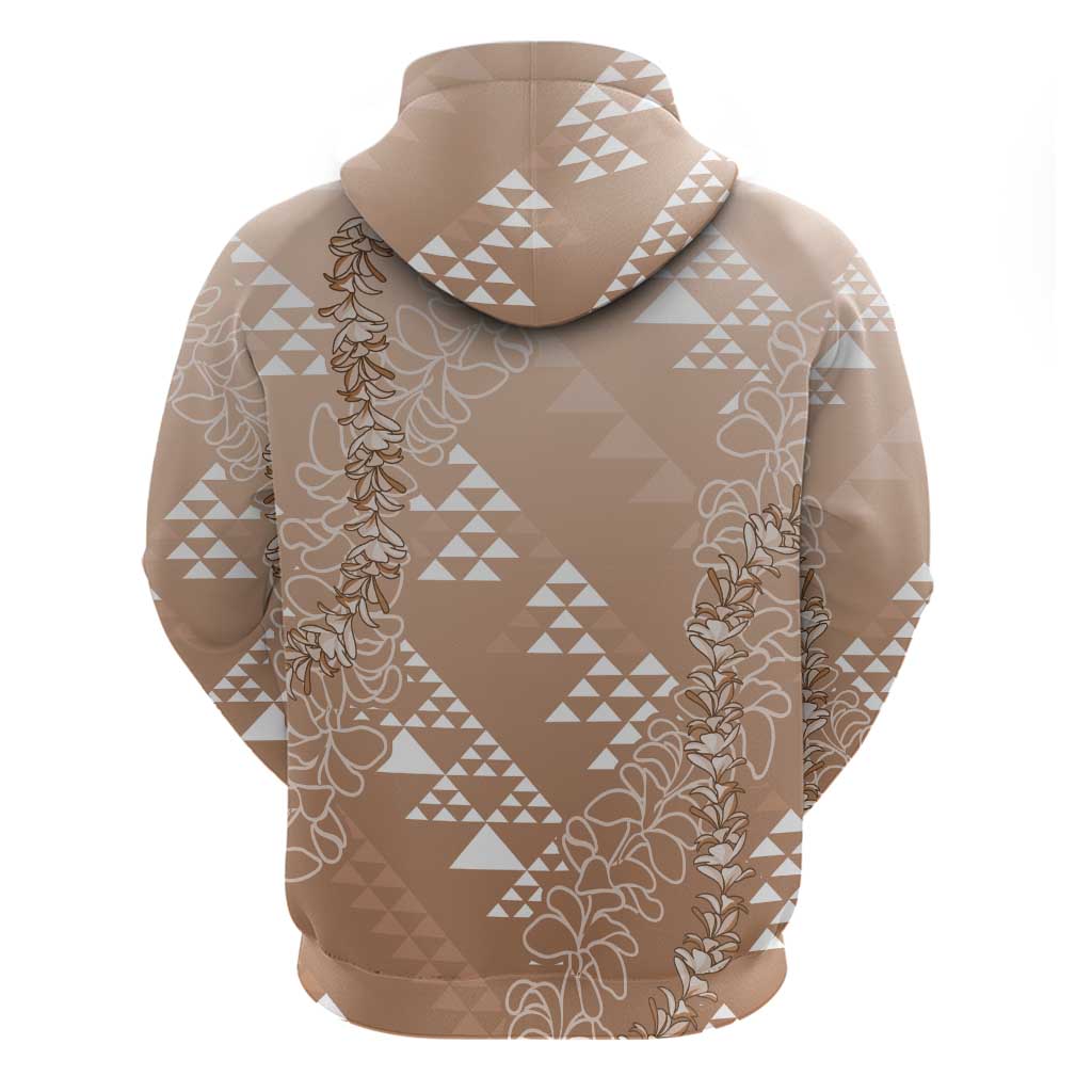 Hawaii Beige Kapa Hoodie Vintage 'Ohe Kāpala Motifs Mix Plumeria Leis