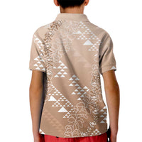 Hawaii Beige Kapa Kid Polo Shirt Vintage 'Ohe Kāpala Motifs Mix Plumeria Leis