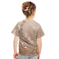 Hawaii Beige Kapa Kid T Shirt Vintage 'Ohe Kāpala Motifs Mix Plumeria Leis