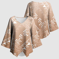 Hawaii Beige Kapa Kimono Sleeve Blouse Vintage 'Ohe Kāpala Motifs Mix Plumeria Leis