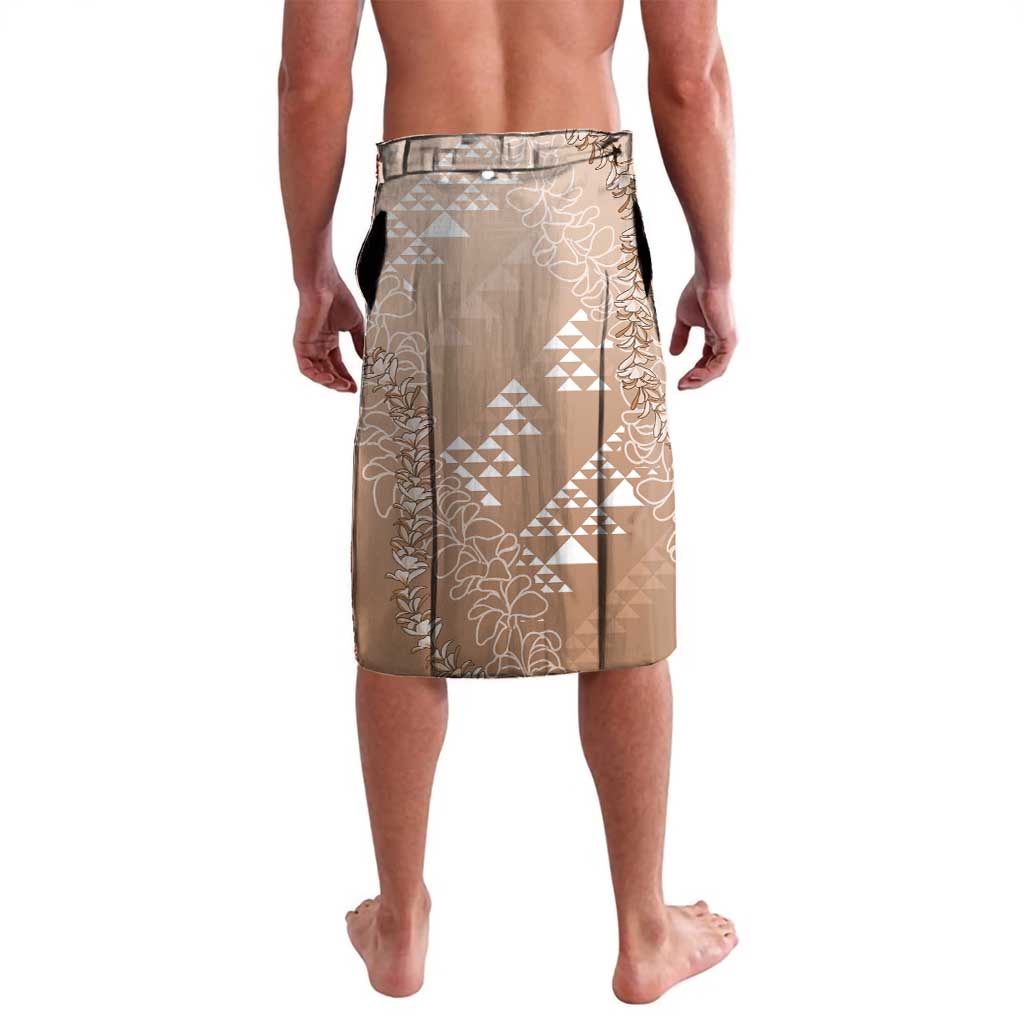 Hawaii Beige Kapa Lavalava Vintage 'Ohe Kāpala Motifs Mix Plumeria Leis