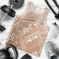 Hawaii Beige Kapa Men Tank Top Vintage 'Ohe Kāpala Motifs Mix Plumeria Leis