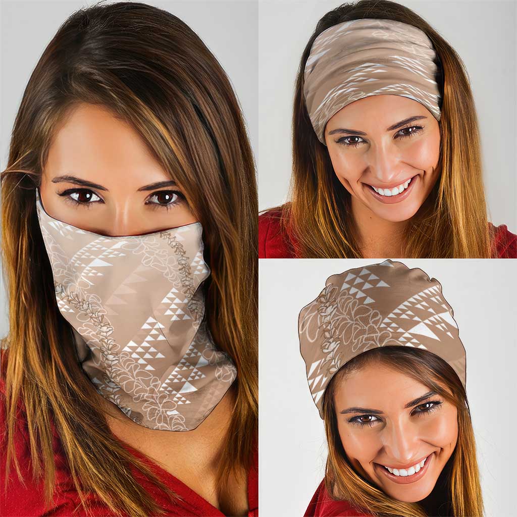 Hawaii Beige Kapa Neck Gaiter Vintage 'Ohe Kāpala Motifs Mix Plumeria Leis LT7 - Polynesian Pride
