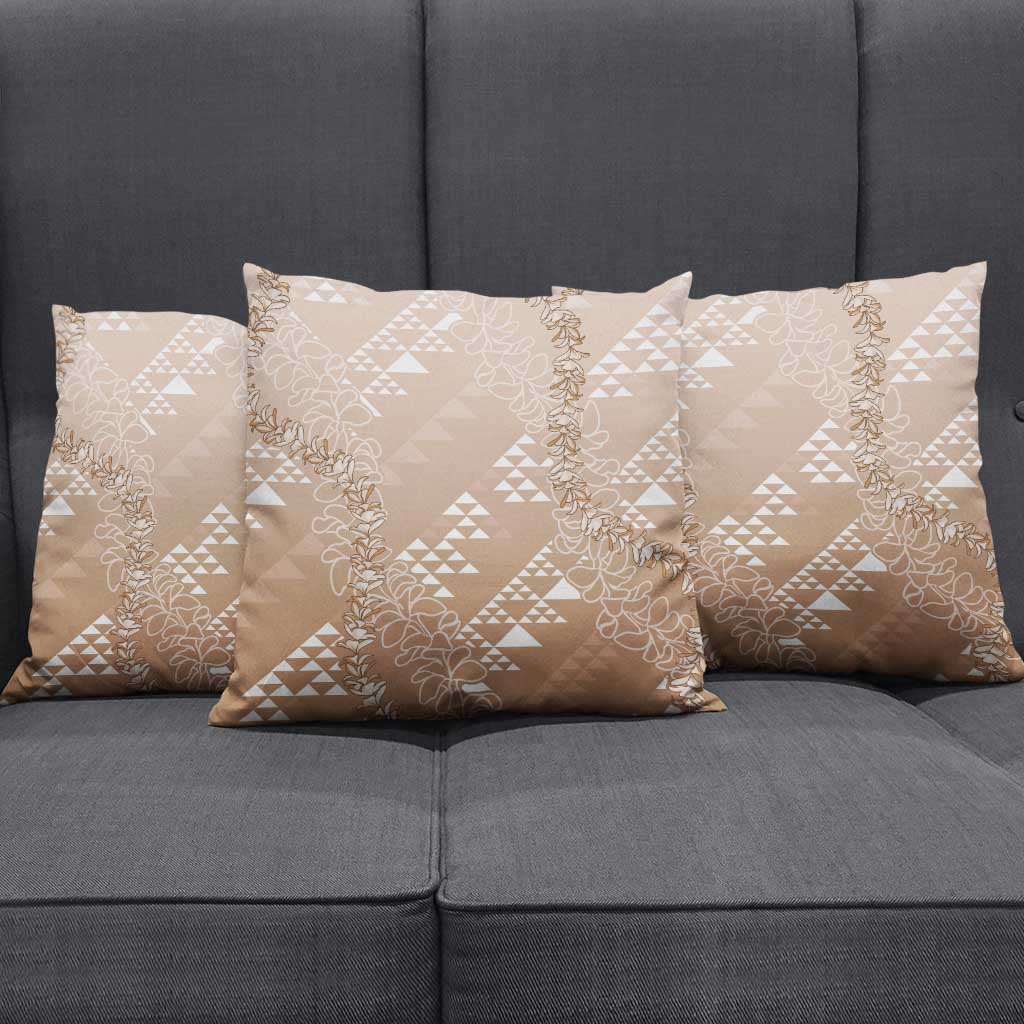 Hawaii Beige Kapa Pillow Cover Vintage 'Ohe Kāpala Motifs Mix Plumeria Leis LT7 - Polynesian Pride