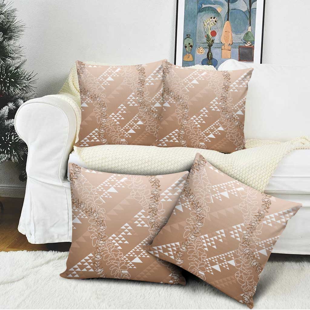 Hawaii Beige Kapa Pillow Cover Vintage 'Ohe Kāpala Motifs Mix Plumeria Leis LT7 - Polynesian Pride