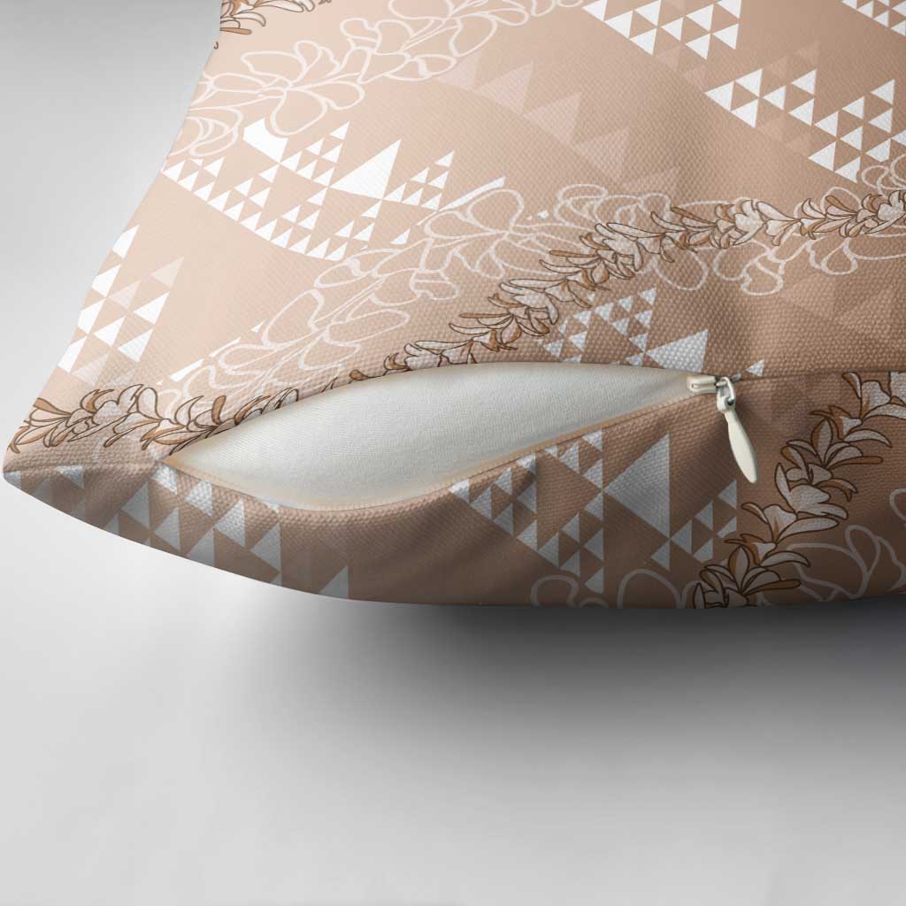 Hawaii Beige Kapa Pillow Cover Vintage 'Ohe Kāpala Motifs Mix Plumeria Leis LT7 - Polynesian Pride