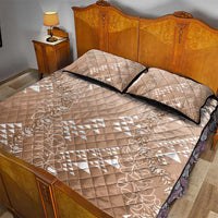 Hawaii Beige Kapa Quilt Bed Set Vintage 'Ohe Kāpala Motifs Mix Plumeria Leis