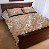 Hawaii Beige Kapa Quilt Bed Set Vintage 'Ohe Kāpala Motifs Mix Plumeria Leis