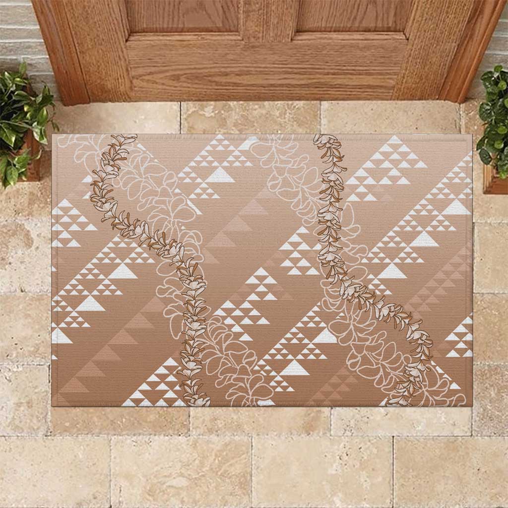 Hawaii Beige Kapa Rubber Doormat Vintage 'Ohe Kāpala Motifs Mix Plumeria Leis LT7 Beige - Polynesian Pride