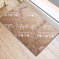 Hawaii Beige Kapa Rubber Doormat Vintage 'Ohe Kāpala Motifs Mix Plumeria Leis LT7 - Polynesian Pride