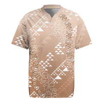 Hawaii Beige Kapa Rugby Jersey Vintage 'Ohe Kāpala Motifs Mix Plumeria Leis LT7 Beige - Polynesian Pride