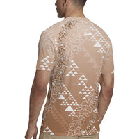 Hawaii Beige Kapa Rugby Jersey Vintage 'Ohe Kāpala Motifs Mix Plumeria Leis LT7 - Polynesian Pride