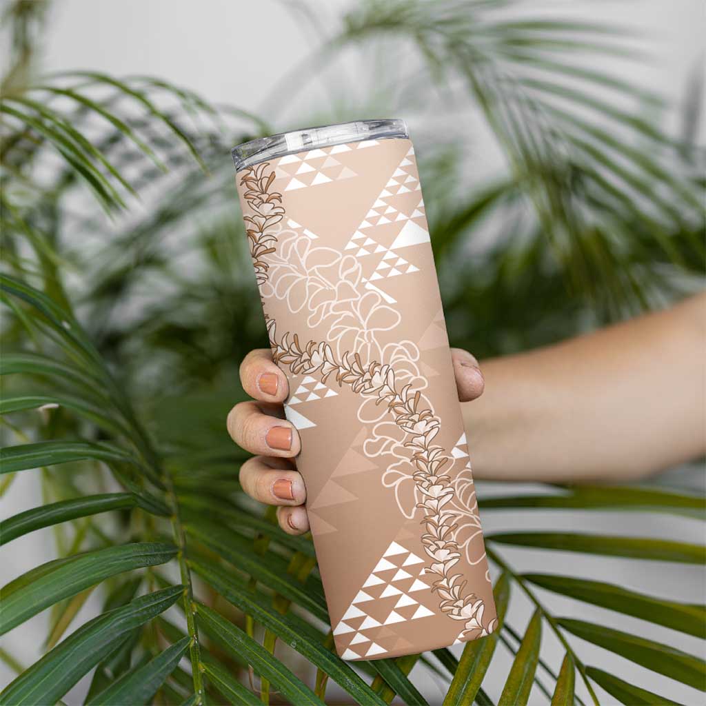 Hawaii Beige Kapa Skinny Tumbler Vintage 'Ohe Kāpala Motifs Mix Plumeria Leis