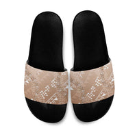 Hawaii Beige Kapa Slide Sandals Vintage 'Ohe Kāpala Motifs Mix Plumeria Leis LT7 Beige - Polynesian Pride