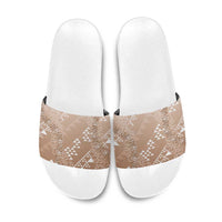 Hawaii Beige Kapa Slide Sandals Vintage 'Ohe Kāpala Motifs Mix Plumeria Leis LT7 Beige - Polynesian Pride