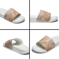 Hawaii Beige Kapa Slide Sandals Vintage 'Ohe Kāpala Motifs Mix Plumeria Leis LT7 - Polynesian Pride