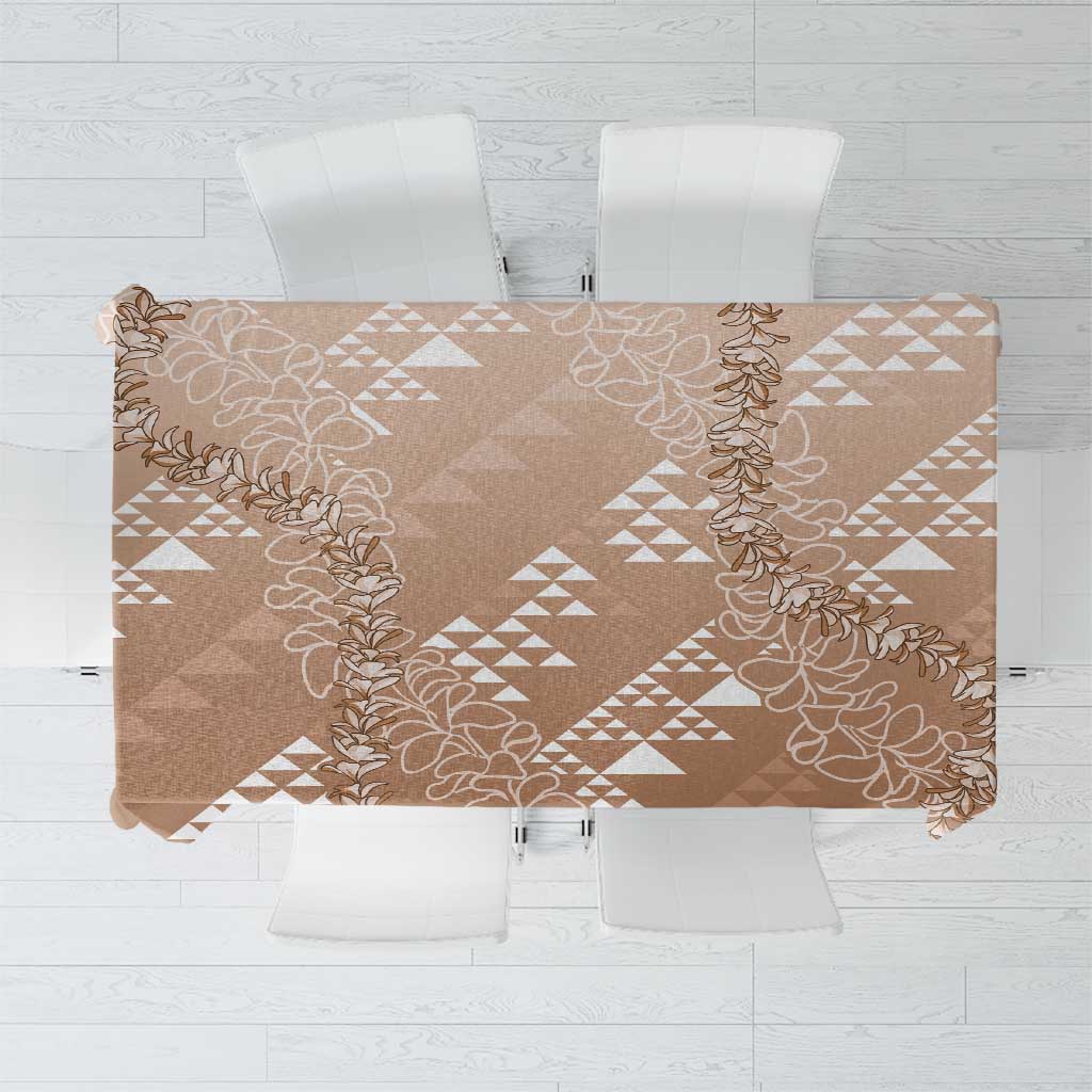 Hawaii Beige Kapa Tablecloth Vintage 'Ohe Kāpala Motifs Mix Plumeria Leis