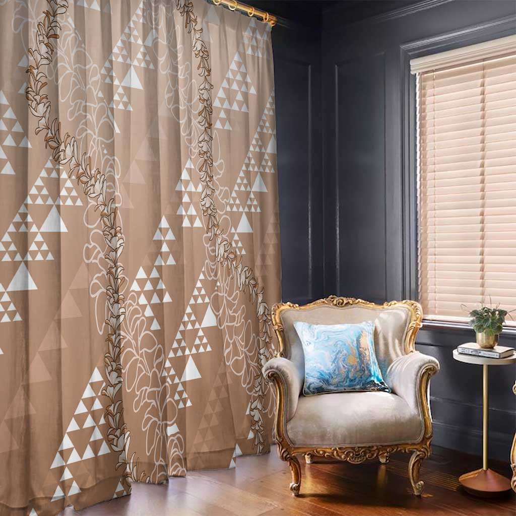 Hawaii Beige Kapa Window Curtain Vintage 'Ohe Kāpala Motifs Mix Plumeria Leis LT7 - Polynesian Pride