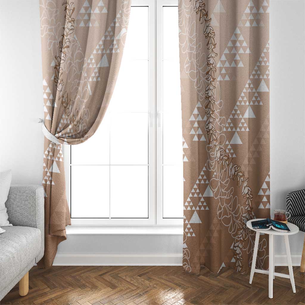 Hawaii Beige Kapa Window Curtain Vintage 'Ohe Kāpala Motifs Mix Plumeria Leis LT7 - Polynesian Pride