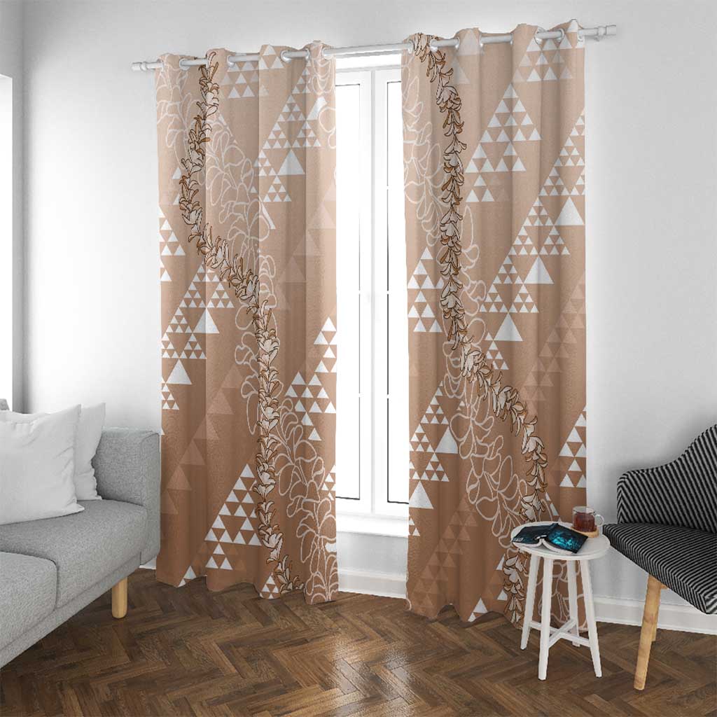Hawaii Beige Kapa Window Curtain Vintage 'Ohe Kāpala Motifs Mix Plumeria Leis LT7 With Grommets Beige - Polynesian Pride
