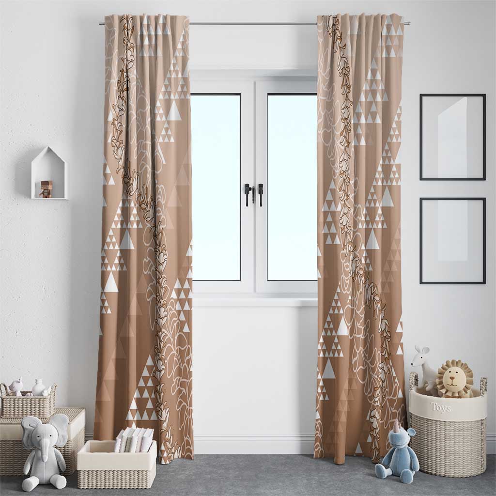 Hawaii Beige Kapa Window Curtain Vintage 'Ohe Kāpala Motifs Mix Plumeria Leis LT7 - Polynesian Pride