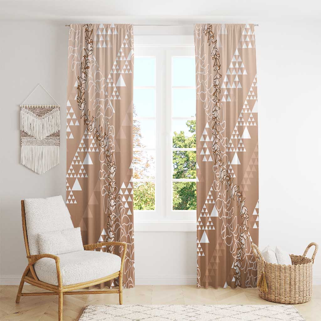 Hawaii Beige Kapa Window Curtain Vintage 'Ohe Kāpala Motifs Mix Plumeria Leis LT7 - Polynesian Pride