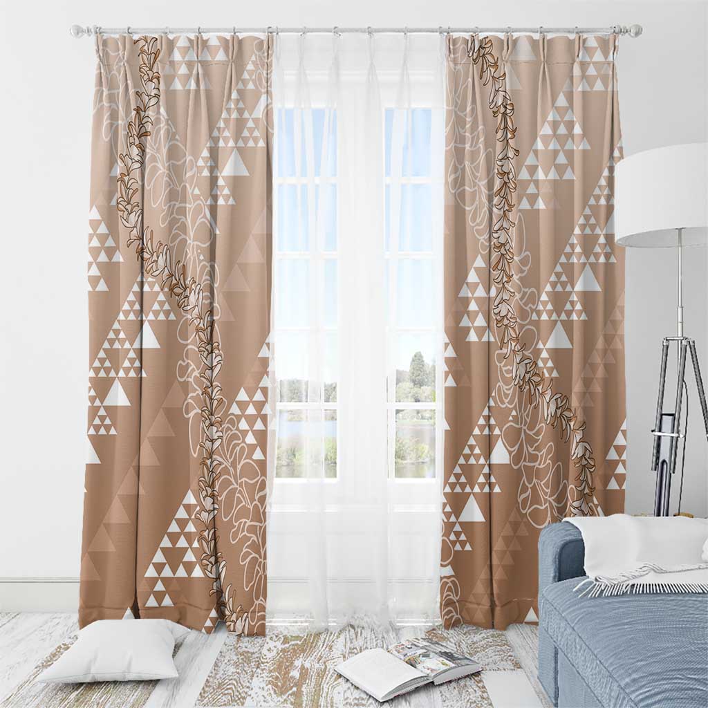 Hawaii Beige Kapa Window Curtain Vintage 'Ohe Kāpala Motifs Mix Plumeria Leis LT7 - Polynesian Pride