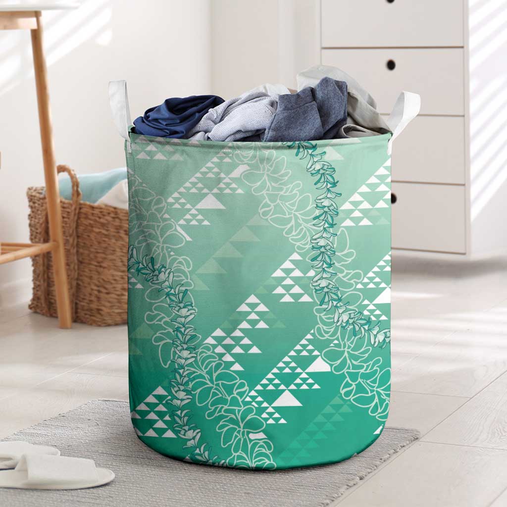 Hawaii Jade Green Kapa Laundry Basket Vintage 'Ohe Kāpala Motifs Mix Plumeria Leis LT7 Jade Green - Polynesian Pride