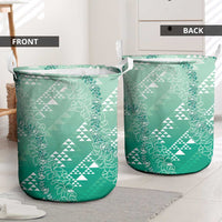 Hawaii Jade Green Kapa Laundry Basket Vintage 'Ohe Kāpala Motifs Mix Plumeria Leis LT7 - Polynesian Pride