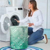 Hawaii Jade Green Kapa Laundry Basket Vintage 'Ohe Kāpala Motifs Mix Plumeria Leis LT7 - Polynesian Pride