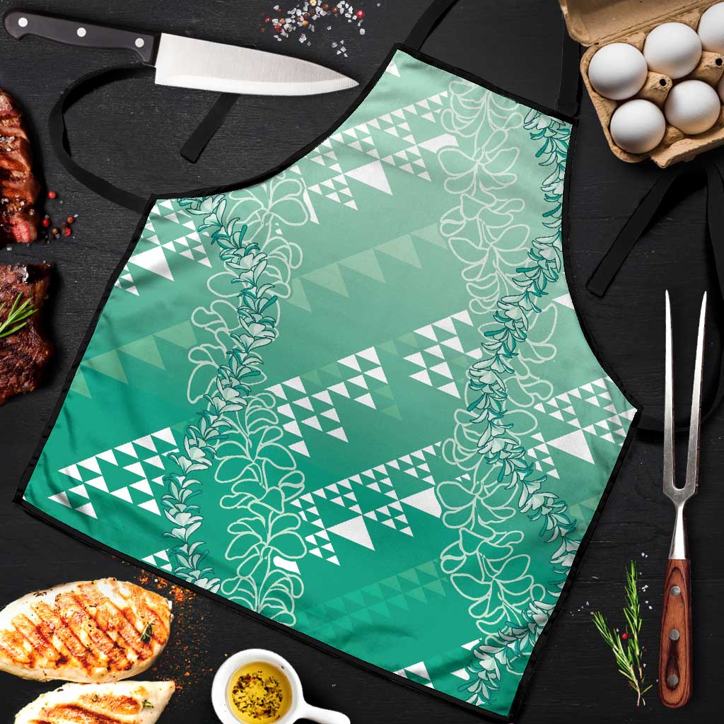 Hawaii Jade Green Kapa Apron Vintage 'Ohe Kāpala Motifs Mix Plumeria Leis LT7 Jade Green - Polynesian Pride