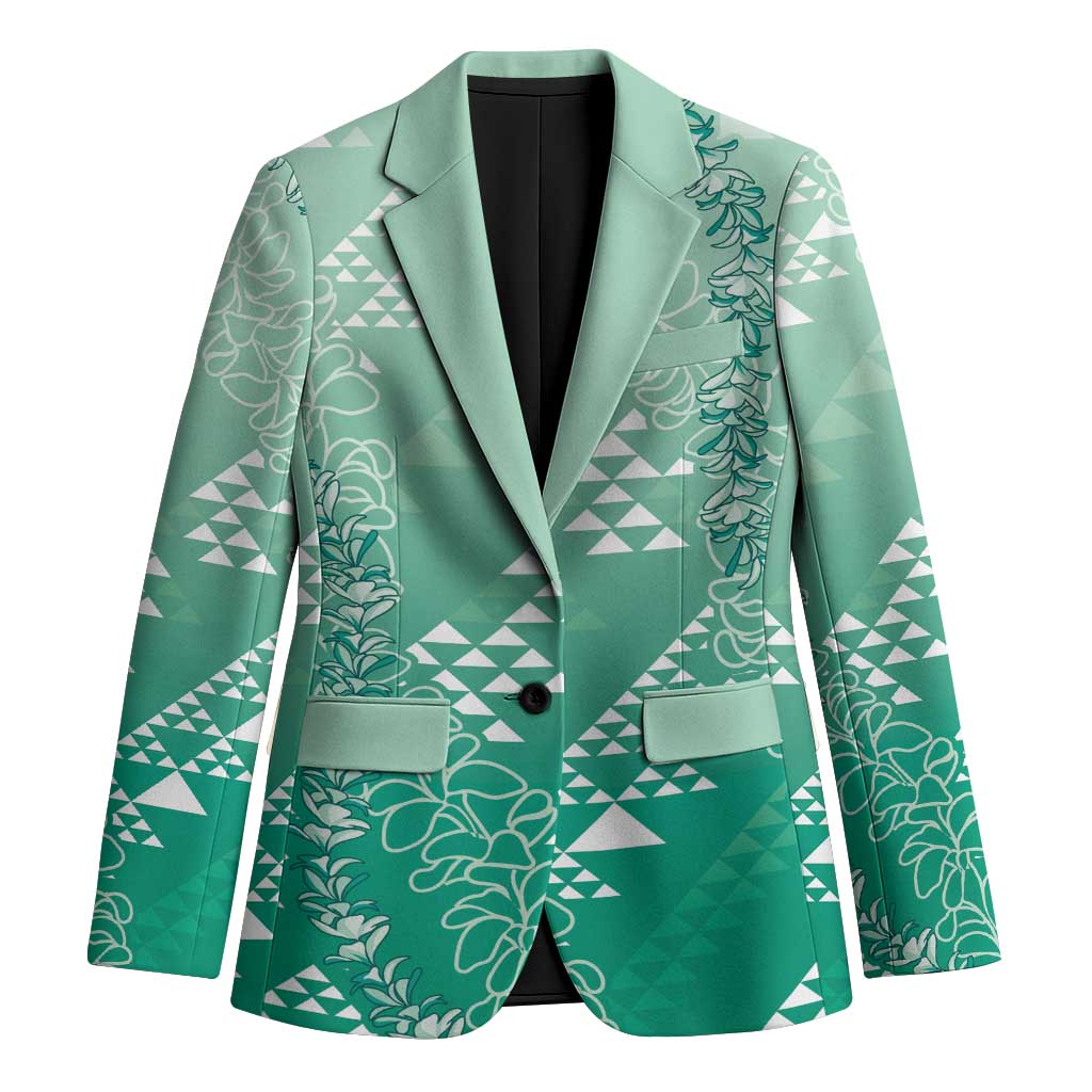 Hawaii Jade Green Kapa Blazer Vintage 'Ohe Kāpala Motifs Mix Plumeria Leis LT7 Unisex Jade Green - Polynesian Pride