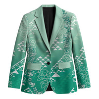 Hawaii Jade Green Kapa Blazer Vintage 'Ohe Kāpala Motifs Mix Plumeria Leis LT7 Unisex Jade Green - Polynesian Pride