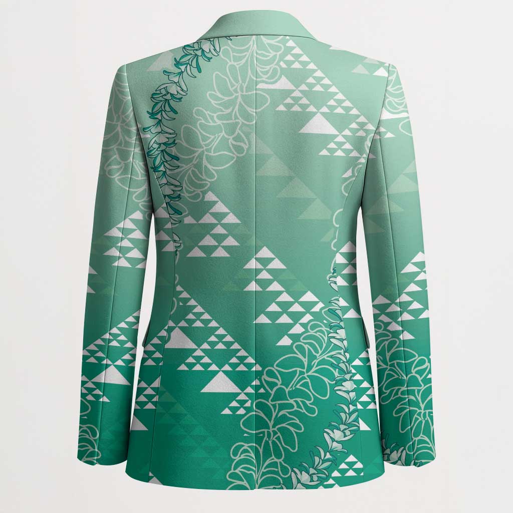 Hawaii Jade Green Kapa Blazer Vintage 'Ohe Kāpala Motifs Mix Plumeria Leis LT7 - Polynesian Pride