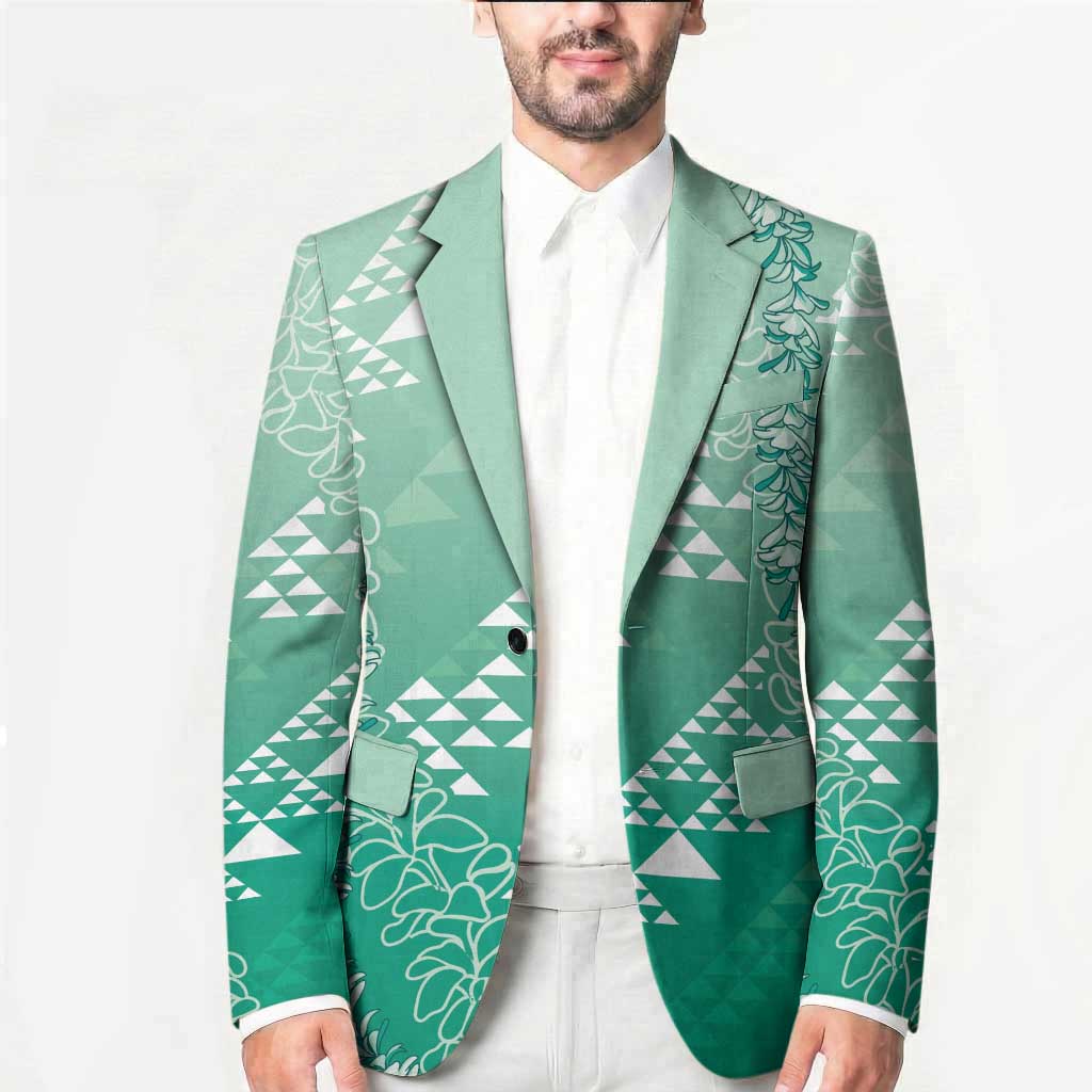Hawaii Jade Green Kapa Blazer Vintage 'Ohe Kāpala Motifs Mix Plumeria Leis LT7 - Polynesian Pride
